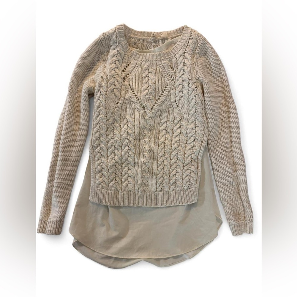 Moth by Anthropologie Ivory Cable Knit Layered Sweater Cottagecore Preppy Boho